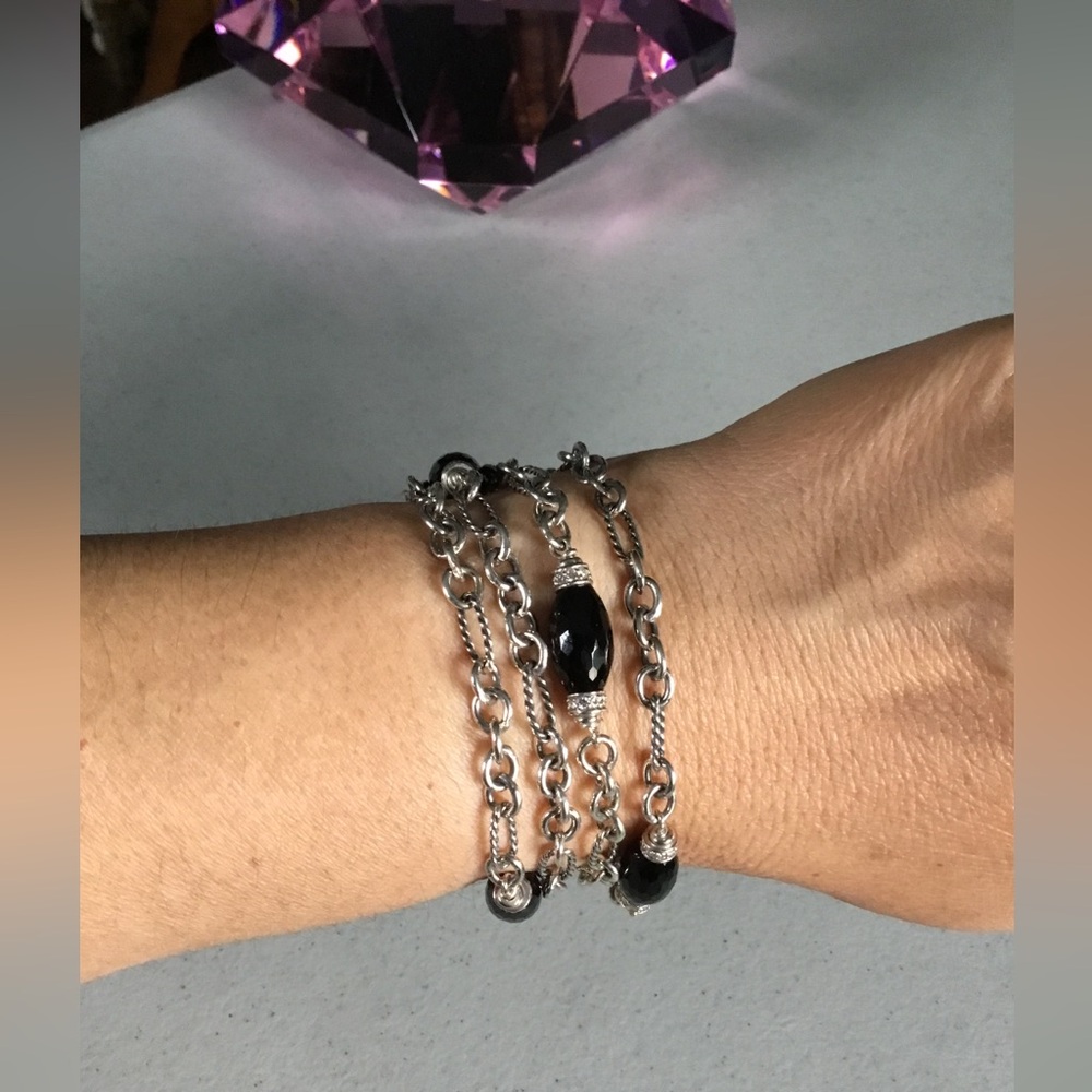 DAVID YURMAN BLACK ONYX MULTI ROW BRACELET 925-750 STERLING SILVER